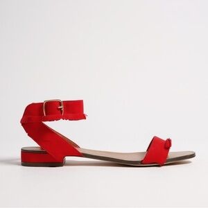 J. Crew Red Grossgrain Ribbon Ankle Strap Flat Sandal Size 8